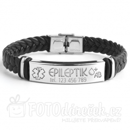 Náramek UNISEX kožený s destičkou z nerez oceli ke gravírování zdravotní - EPILEPTIK