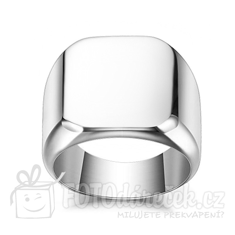 prsten pánský lesklý hladký ocelový s ploškou pro gravírování rytí vhodný dárek pro muže stříbrná barva elegantní rytina