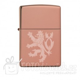 Zapalovač benzin, rose gold, znak, český lev, lev, měděný, gravírování, replika Zippo, dárek, Brno, osobní, rytí, vyrytí