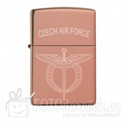 Zapalovač benzin, rose gold, Czech Air Force, letectvo, letectví, gravírování, replika Zippo, dárek, Brno, osobní, rytí, vyrytí