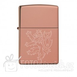 Zapalovač benzin, rose gold, znak, český lev, Česká republika, gravírování, replika Zippo, dárek, Brno, osobní, rytí, vyrytí